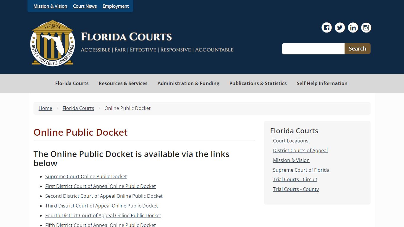 Online Public Docket - Florida Courts